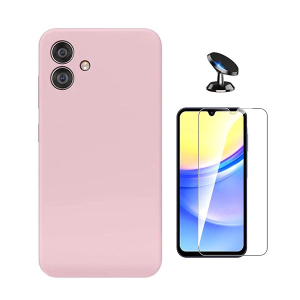 Kit Vidro Temperado Cleargorilasglass + Capa Proteção Silicone + Suporte de Carro GIFT4ME Para Samsung Galaxy A07 - Rosa