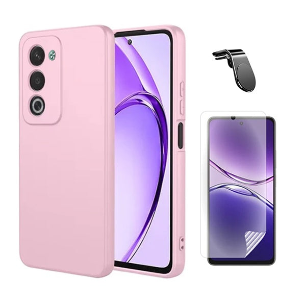 Kit Película Protectora de Hydrogel Frente + Capa Proteção Silicone + Suporte Magnético L GIFT4ME Para Oppo A5 4G - Rosa