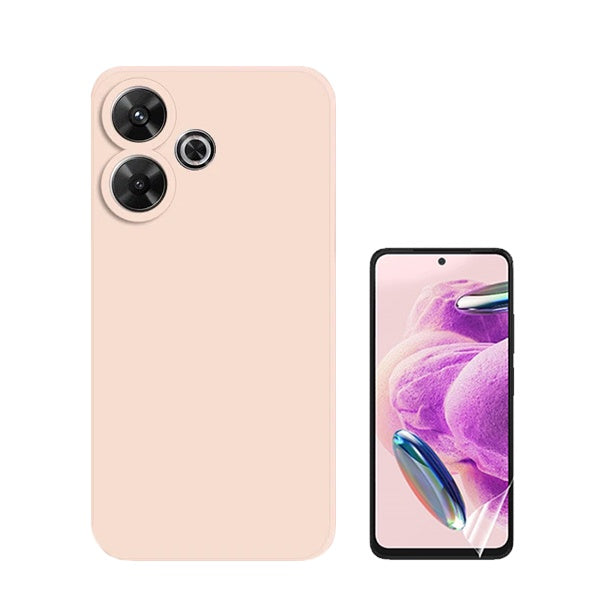 Kit Película Protectora de Hydrogel Frente + Capa Proteção Traseira Silicone GIFT4ME Compativel Com Xiaomi Redmi 13 - Rosa