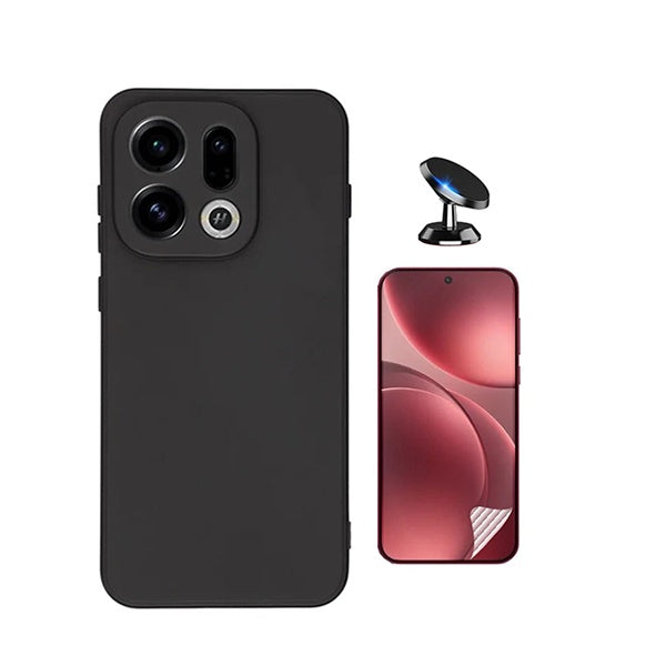 Kit Película Protectora de Hydrogel Frente + Capa Proteção Silicone + Suporte Magnético GIFT4ME Para Oppo Find X9 - Preto