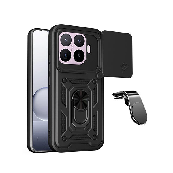 Kit Suporte de Carro Magnético L + Capa de Proteção Militar Magnética Janela Deslizante GIFT4ME Para Xiaomi 17T 5G - Preto