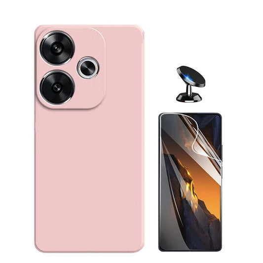 Kit Película Protectora de Hydrogel Frente + Capa Proteção Traseira Silicone + Suporte Magnético GIFT4ME Compativel Com Xiaomi Poco F6 - Rosa