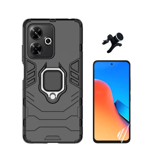 Kit Película Protectora de Hydrogel Frente + Capa de Proteção Militar Magnética + Suporte Magnético Com Pernas GIFT4ME Compativel Com Xiaomi Redmi 13 - Preto