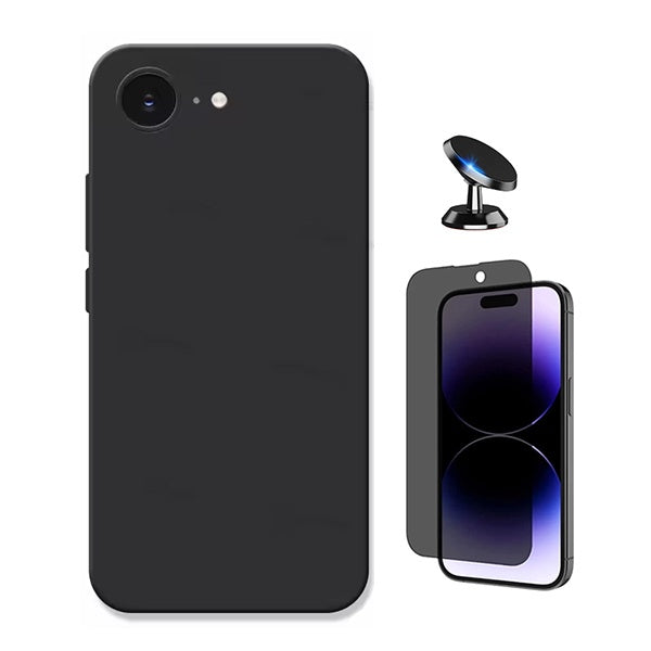 Kit Película de Vidro Temperado Privacidade + Capa Proteção Silicone + Suporte Magnético GIFT4ME Para Apple iPhone 17e - Preto