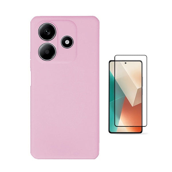Kit Película de Vidro Temperado Gorilasglass + Capa Proteção Silicone Gift4Me Para Xiaomi Redmi Note 14 - Rosa