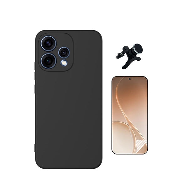 Kit Película Protectora de Hydrogel Frente + Capa Proteção Silicone + Suporte Reforçado de Carro GIFT4ME Para Oppo Reno15 - Preto