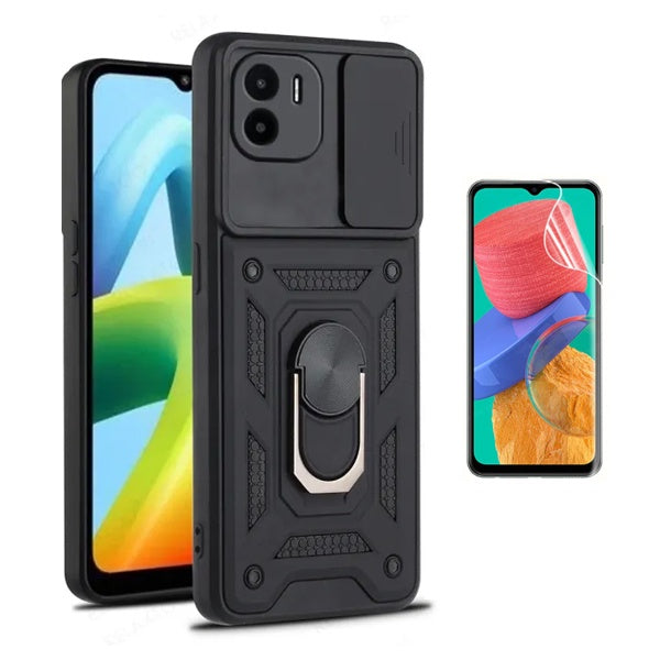Kit Película Protectora de Hydrogel Frente + Capa de Proteção Militar Magnética Janela Gift4Me Para Xiaomi Redmi A2 - Preto