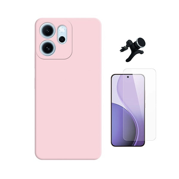 Kit Vidro Temperado Cleargorilasglass + Capa Proteção Silicone +  Suporte Reforçado de Carro GIFT4ME Para Oppo Reno14 FS 5G - Rosa