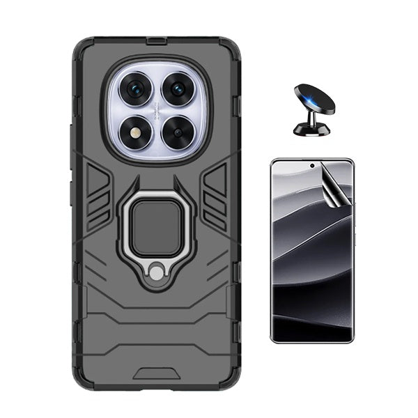 Kit Película Protectora de Hydrogel Frente + Capa de Proteção Militar Magnética + Suporte Magnético Gift4Me Para Xiaomi Redmi Note 14 Pro - Preto