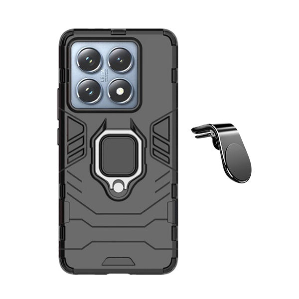 Kit Suporte de Carro Magnético L + Capa de Proteção Militar Magnética Gift4Me Para Xiaomi 14T Pro - Preto
