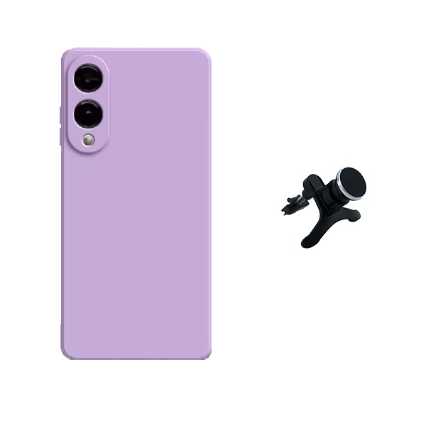 Kit Suporte Magnético Com Pernas + Capa Proteção Silicone Gift4Me Para Samsung Galaxy S25 Edge - Roxo