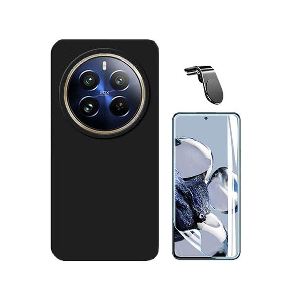Kit Película ProtectOra de Hydrogel Frente + Capa Proteção Traseira Silicone + Suporte de Carro Magnético L GIFT4ME para Realme 12 Pro 5G - Preto