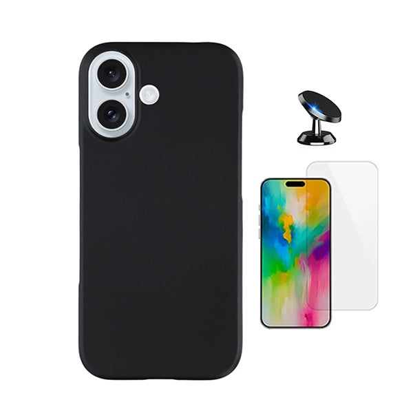Kit Vidro Temperado Cleargorilasglass + Capa Proteção Silicone + Suporte de Carro GIFT4ME Para Apple iPhone 17 - Preto