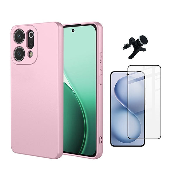 Kit Película de Vidro Temperado Gorilasglass Curvado + Capa Proteção Silicone + Suporte Reforçado de Carro GIFT4ME Para Oppo Reno14 - Rosa