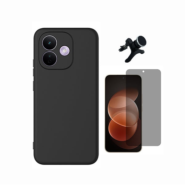 Kit Película de Vidro Temperado Privacidade + Capa Proteção Silicone + Suporte Reforçado de Carro  GIFT4ME Para Xiaomi Redmi Note 17 Pro 5G - Preto