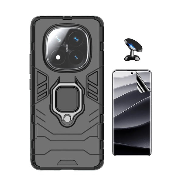 Kit Película Protectora de Hydrogel Frente + Capa de Proteção Militar Magnética + Suporte Magnético Gift4Me Para Xiaomi Redmi Note 14 Pro + Plus - Preto