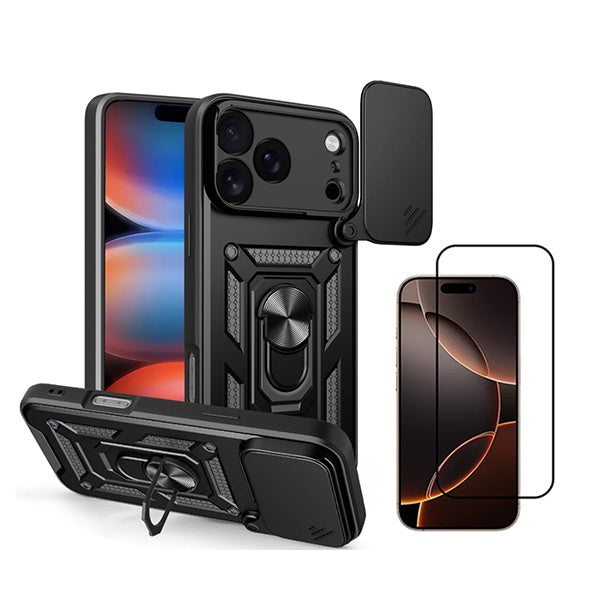 Kit Película de Vidro Temperado Gorilasglass + Capa de Proteção Militar Magnética Janela GIFT4ME Para Apple iPhone 18 Pro - Preto