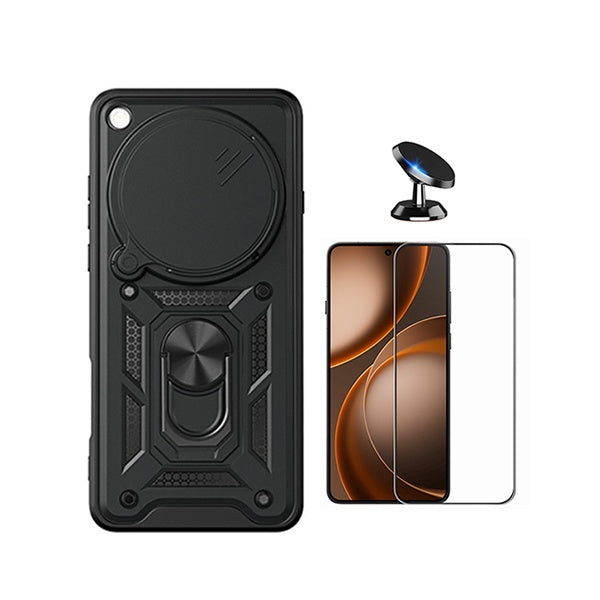 Kit Película de Vidro Temperado Gorilasglass + Capa de Proteção Militar Magnética Janela + Suporte Magnético GIFT4ME Para Oppo Find X9 Ultra - Preto