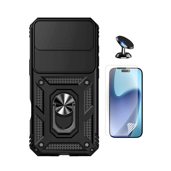 Kit Película Protectora de Hydrogel Frente + Capa de Proteção Militar Magnética Janela + Suporte Magnético GIFT4ME Para Apple iPhone 17 Air - Preto