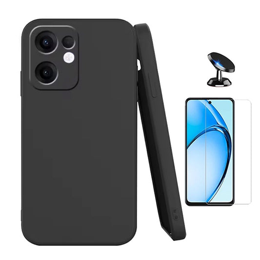Kit Vidro Temperado Cleargorilasglass + Capa Proteção Silicone + Suporte de Carro GIFT4ME Para Oppo Reno13 F 4G - Preto