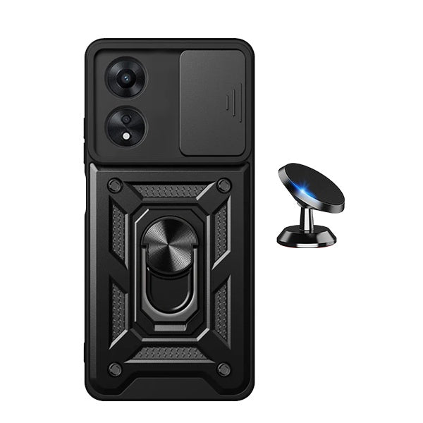 Kit Suporte Magnético + Capa de Proteção Militar Magnética Janela Deslizante GIFT4ME Compativel Com Oppo A60 - Preto