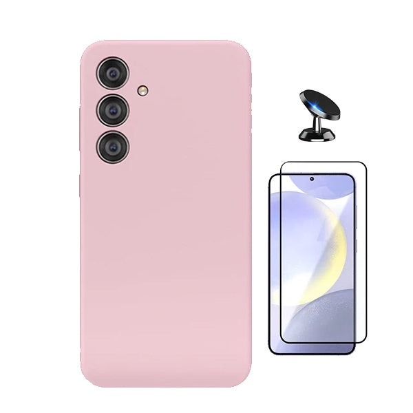 Kit Película de Vidro Temperado Gorilasglass + Capa Proteção Silicone + Suporte Magnético Gift4Me Para Samsung Galaxy S25 + Plus - Rosa