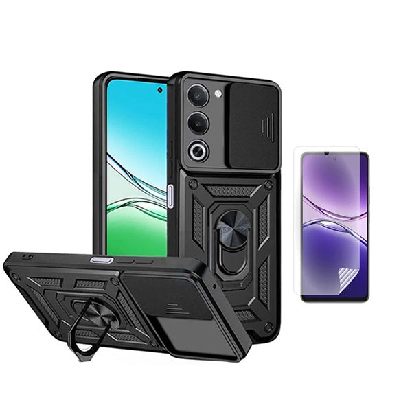 Kit Película Protectora de Hydrogel Frente + Capa de Proteção Militar Magnética Janela GIFT4ME Para Oppo A5 5G  - Preto