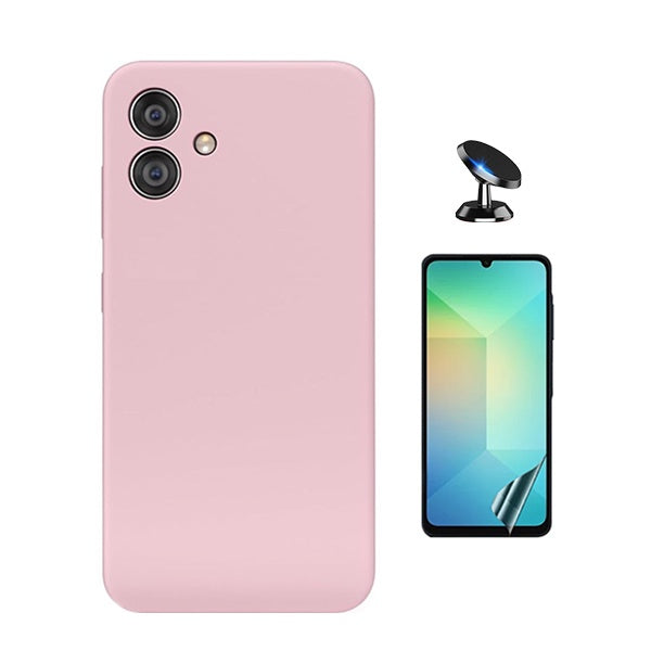Kit Película Protectora de Hydrogel Frente + Capa Proteção Silicone + Suporte Magnético Gift4Me Para Samsung Galaxy A06 - Rosa