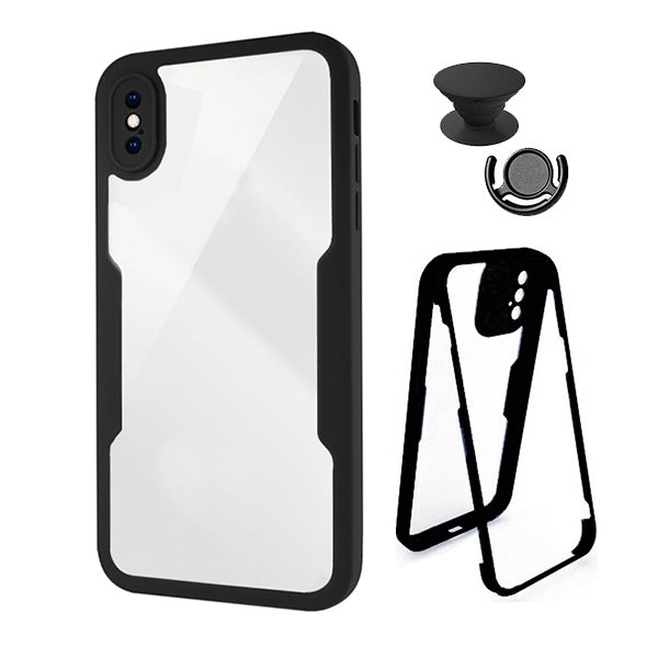 Kit Capa 360° Proteção Frente e Verso + 1 Handholder + 1 Suporte Handholder Preto Gift4Me Para Apple iPhone XS Max  - Preto