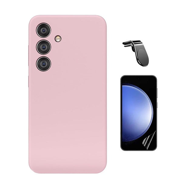Kit Película Protectora de Hydrogel Frente + Capa Proteção Silicone + Suporte Magnético L Gift4Me Para Samsung Galaxy S24 FE - Rosa
