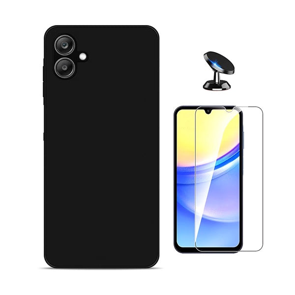 Kit Vidro Temperado Cleargorilasglass + Capa Proteção Silicone + Suporte de Carro GIFT4ME Para Samsung Galaxy A07 - Preto