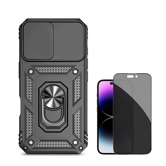 Kit Película de Vidro Temperado Privacidade + Capa de Proteção Militar Magnética Janela GIFT4ME Compativel Com Apple iPhone 16 - Preto