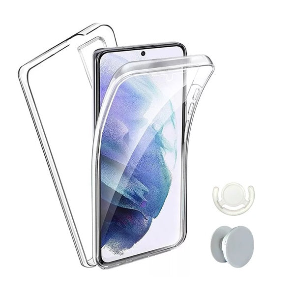 Kit Capa 360° Proteção Frente e Verso + 1 Handholder + 1 Suporte Handholder Branco GIFT4ME Compativel Com Oppo Reno12 Pro - Transparente/Branco