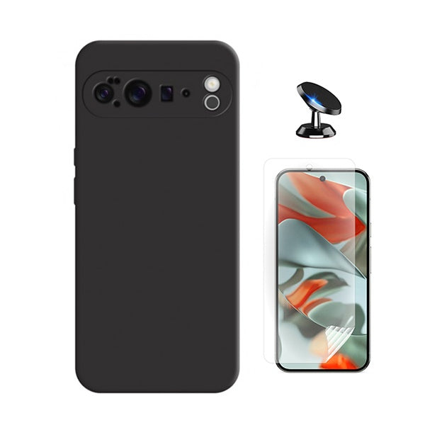 Kit Película Protectora de Hydrogel Frente + Capa Proteção Silicone + Suporte Magnético GIFT4ME Para Google Pixel 10 Pro XL  - Preto