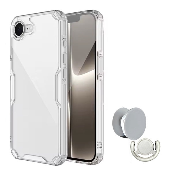 Kit Capa 360° Proteção Frente e Verso + 1 Handholder + 1 Suporte Handholder Branco GIFT4ME Para Apple iPhone 17e - Transparente/Branco
