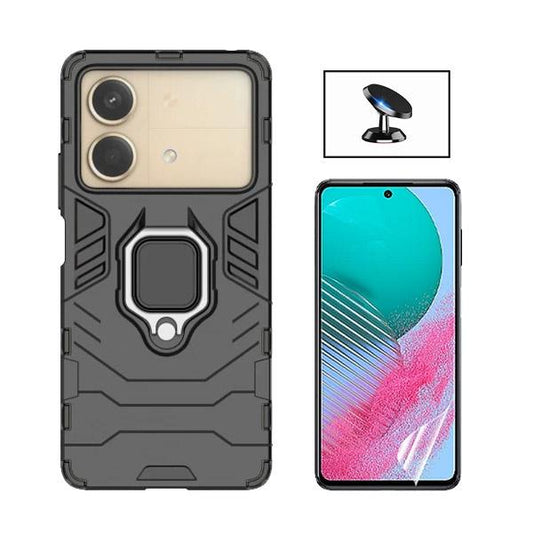 Kit Película ProtectOra de Hydrogel Frente + Capa de Proteção Militar Magnética + Suporte Magnético GIFT4ME para Xiaomi Poco X6 Neo - Preto