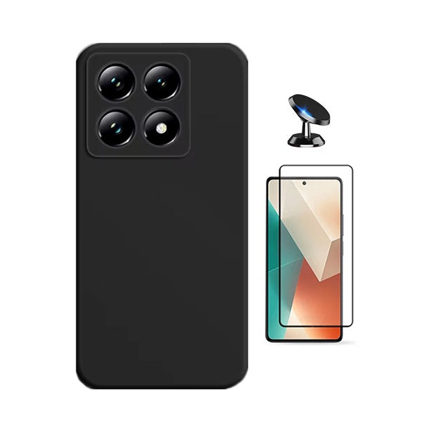 Kit Película de Vidro Temperado Gorilasglass + Capa Proteção Silicone + Suporte Magnético Gift4Me Para Xiaomi 14T Pro - Preto