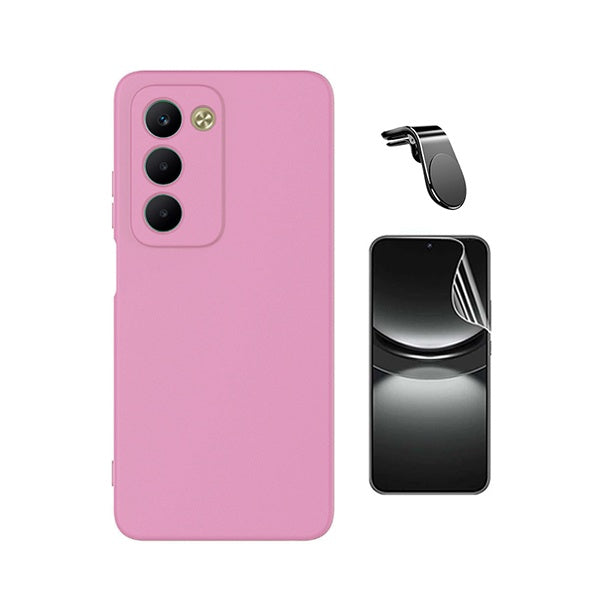 Kit Película Protectora de Hydrogel Frente + Capa Proteção Silicone + Suporte Magnético L GIFT4ME Para Xiaomi Redmi 15 5G - Rosa