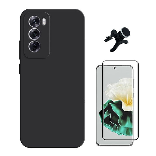 Kit Película de Vidro Temperado Gorilasglass + Capa Proteção Traseira Silicone + Suporte Reforçado de Carro GIFT4ME Compativel Com Oppo Reno12 - Preto