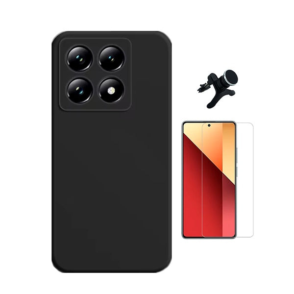 Kit Vidro Temperado Cleargorilasglass + Capa Proteção Silicone +  Suporte Reforçado de Carro Gift4Me Para Xiaomi 14T Pro - Preto