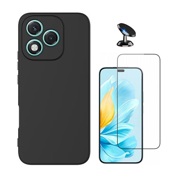 Kit Película de Vidro Temperado Gorilasglass + Capa Proteção Silicone + Suporte Magnético GIFT4ME Para Honor 400 Lite - Preto