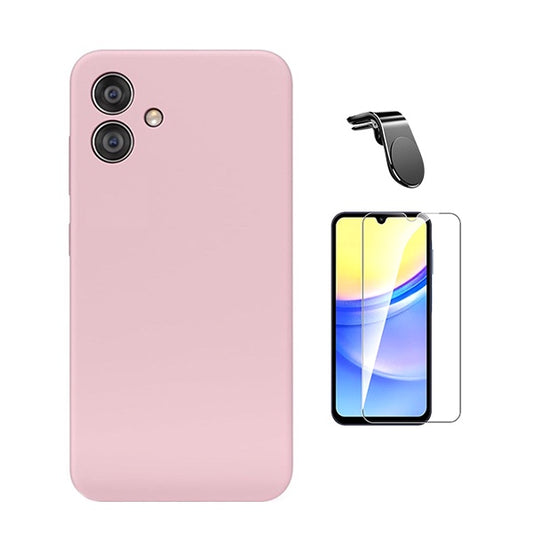 Kit Vidro Temperado Cleargorilasglass + Capa Proteção Silicone + Suporte Magnético L Gift4Me Para Samsung Galaxy A06 - Rosa