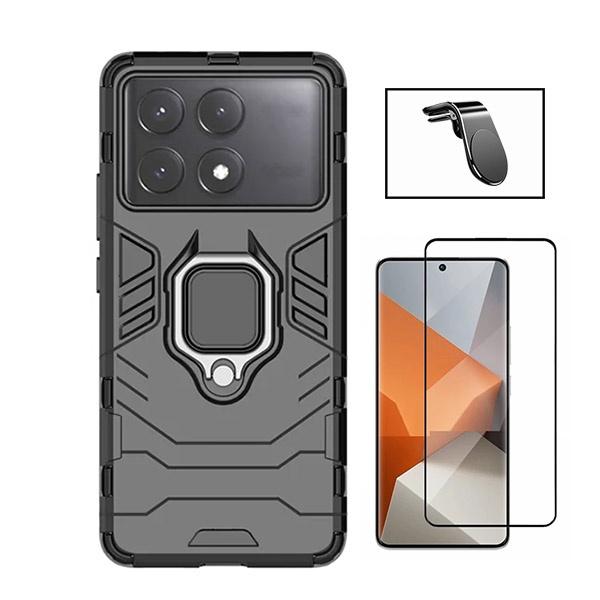 Kit Película de Vidro Temperado GOrilasGlass + Capa de Proteção Militar Magnética + Suporte de Carro Magnético L GIFT4ME para Xiaomi Poco X6 Pro - Preto