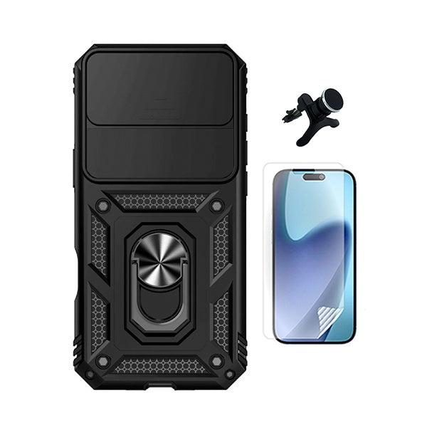 Kit Película Protectora de Hydrogel Frente + Capa de Proteção Militar Magnética Janela + Suporte Magnético Com Pernas  GIFT4ME Para Apple iPhone 17 Air - Preto