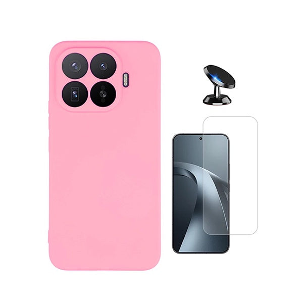 Kit Vidro Temperado Cleargorilasglass + Capa Proteção Silicone + Suporte de Carro GIFT4ME Para Xiaomi 17T 5G - Rosa