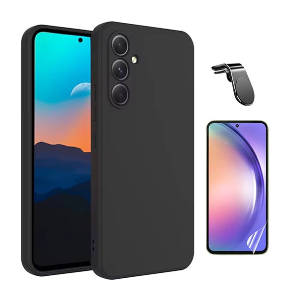 Kit Película Protectora de Hydrogel Frente + Capa Proteção Silicone + Suporte Magnético L Gift4Me Para Samsung Galaxy A56 - Preto