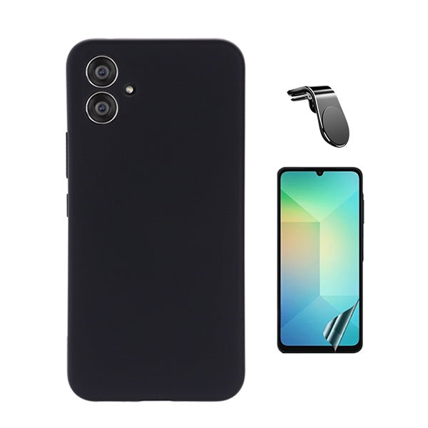 Kit Película Protectora de Hydrogel Frente + Capa Proteção Silicone + Suporte Magnético L Gift4Me Para Samsung Galaxy A06 - Preto