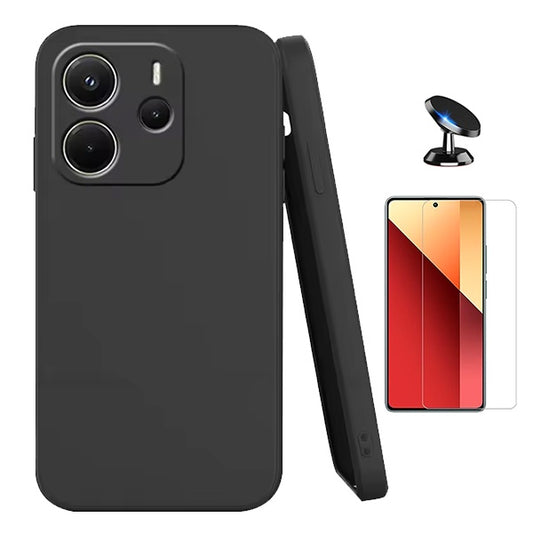 Kit Vidro Temperado Cleargorilasglass + Capa Proteção Silicone + Suporte de Carro GIFT4ME Para Xiaomi Redmi Note 14 5G - Preto