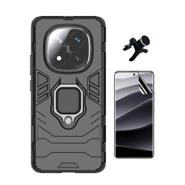 Kit Película Protectora de Hydrogel Frente + Capa de Proteção Militar Magnética + Suporte Magnético Com Pernas Gift4Me Para Xiaomi Redmi Note 14 Pro + Plus - Preto