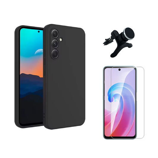 Kit Vidro Temperado Cleargorilasglass + Capa Proteção Silicone +  Suporte Reforçado de Carro GIFT4ME Para Samsung Galaxy A36 - Preto